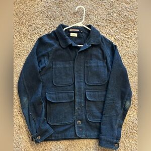 Apolis Global Citizen Mens Indigo Stripe Cotton Wool Chore Jacket Coat Sz XS